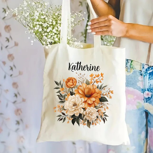 Custom Floral Tote Bag für sie, Bridesmaid oder Ma Tragetasche (floral tote bag, custom name tote, personalized tote, bridesmaid tote bag, bachelorette gift bag)