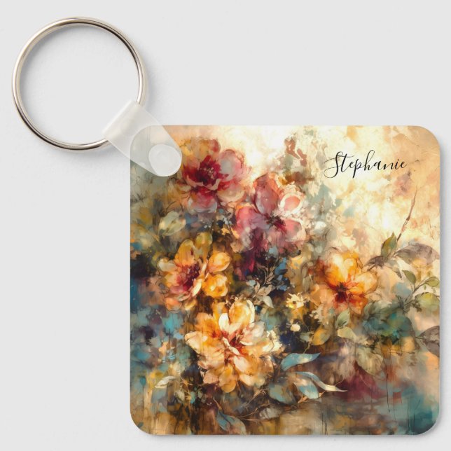Custom Floral Watercolor Charm Schlüsselanhänger (Vorderseite)