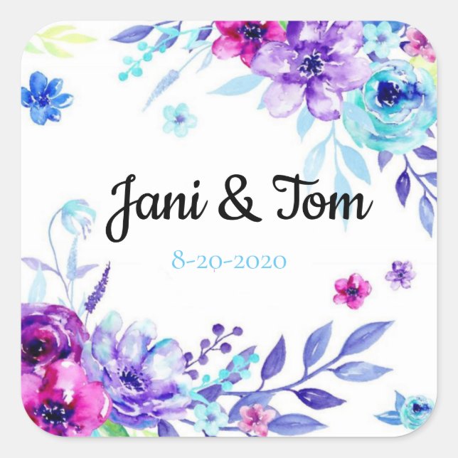 Custom Floral Wedding Quadratischer Aufkleber (Vorderseite)