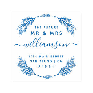 Custom Floral Wreath Future Mr & Mrs Return Addres Permastempel