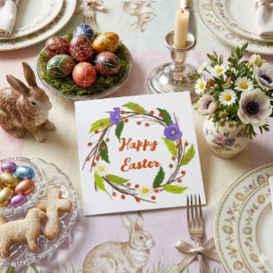 Custom Floral Wreath with Happy Oaster Greetings Feiertagskarte