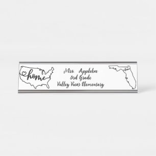 Custom Florida Staat US Zuhause Line Art Schreibtischnamensplakette