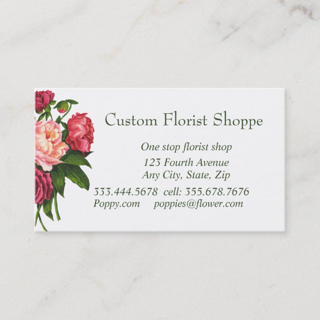 Custom Florist Shoppe Peony Garden Blume Visitenkarte (Vorderseite)