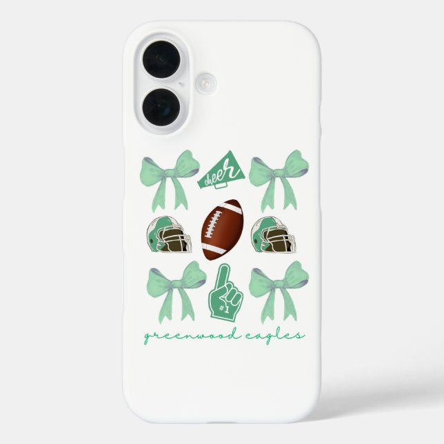 Custom Football Bow Custom School iPhone 16 Hülle (Rückseite)