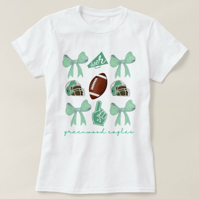 Custom Football Bow Shirt, Custom School, T-Shirt (Design vorne)