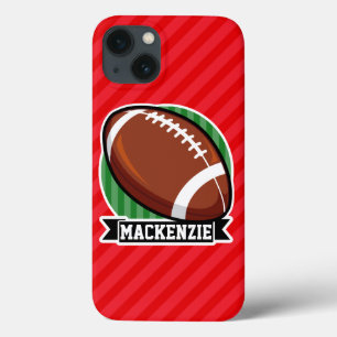 Custom Football on Red Diagonal Stripes iPhone 13 Hülle