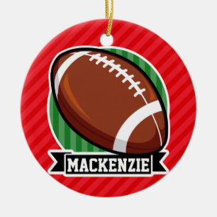 Custom Football on Red Diagonal Stripes Keramikornament