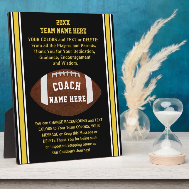 Custom Football Plaques for Coaches, Black, Gold Fotoplatte (Seite)