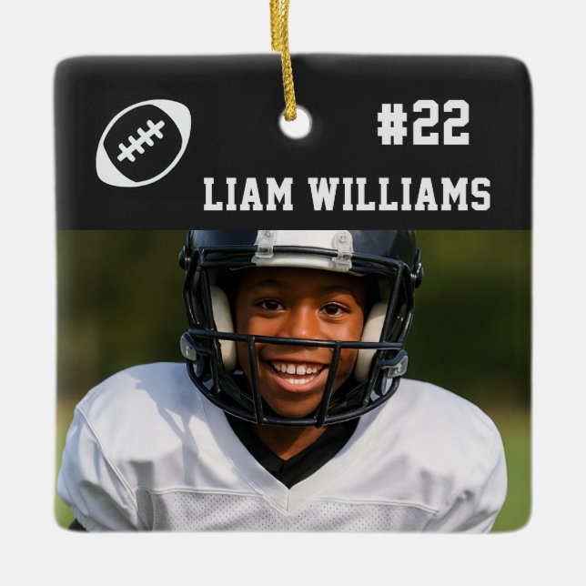 Custom Football Player Name & Number Black Trendy  Keramikornament (Vorderseite)
