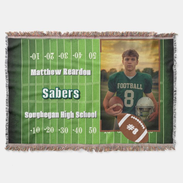 Custom Football Player Photo Name Team Jersey Decke (Vorderseite)