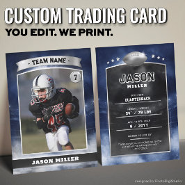 Custom Football Trading Card Blue Silver Stadium Telefonnummerkarte