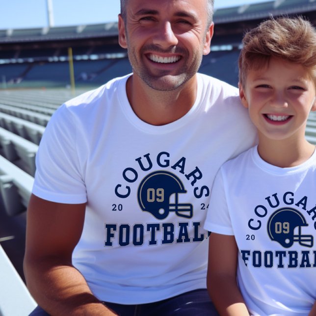 Custom Football Vater Navy Blue und Gold Team Tri-Blend Shirt (Von Creator hochgeladen)