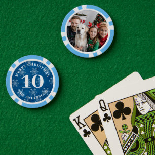 Custom Foto 10 Value Blue Snowflakes Weihnachten Pokerchips