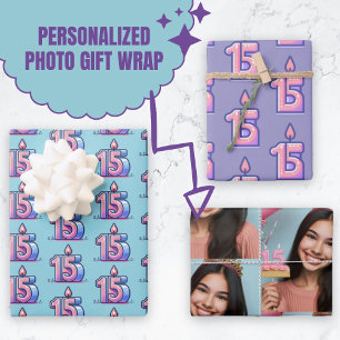 Custom Foto 15. Geburtstag Quinceañera Kerzen Geschenkpapier Set