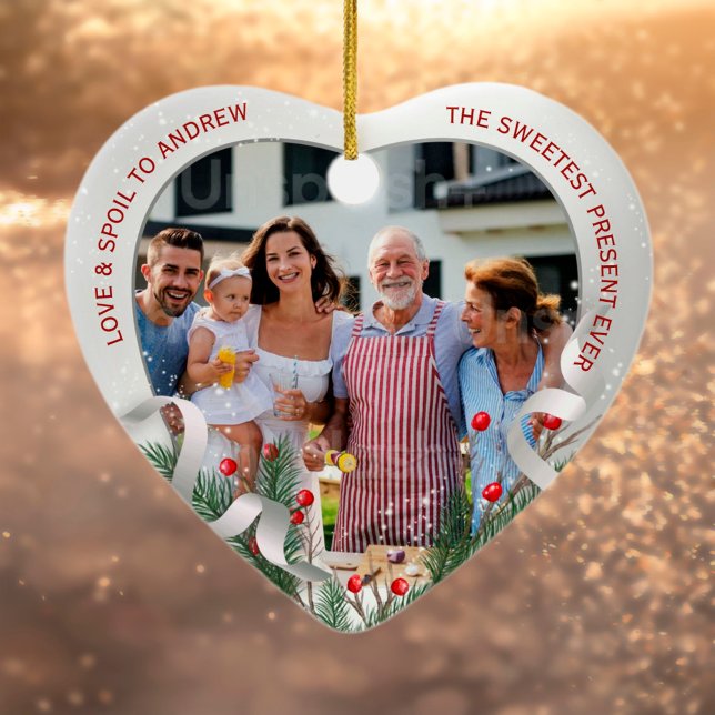 Custom Foto 1 Weihnachten Neue Großeltern Silver Keramik Ornament (Von Creator hochgeladen)