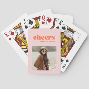 Custom Foto 40. Geburtstag jubelt rosa Aprikose Spielkarten
