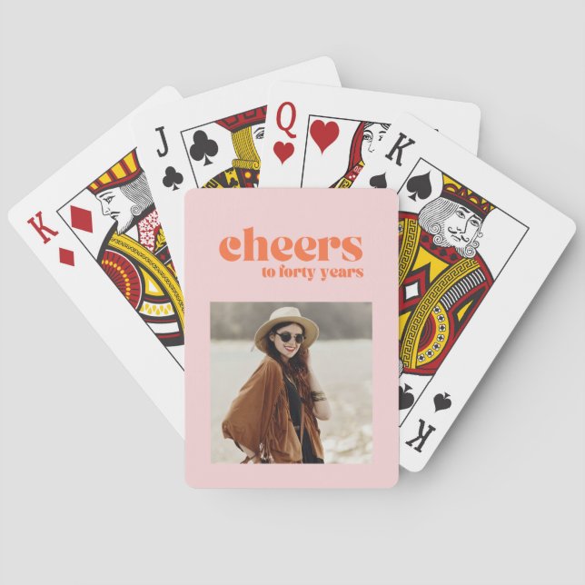 Custom Foto 40. Geburtstag jubelt rosa Aprikose Spielkarten (Rückseite)