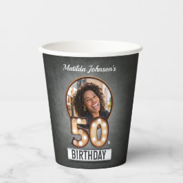 Custom Foto 50. Geburtstag Marquee Glamour Broadwa Pappbecher