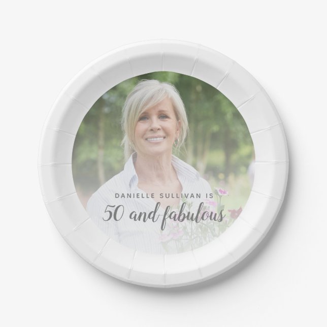 Custom Foto 50 und Fabulous 50 Geburtstag Pappteller (Vorderseite)