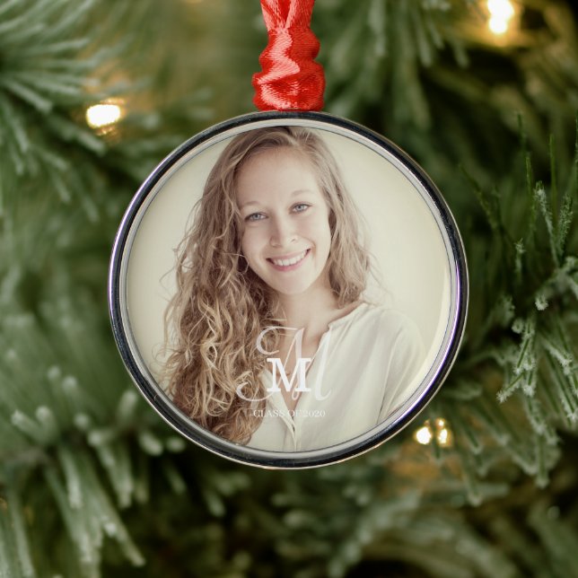 Custom Foto Abschluss der Monogram Class Year Ornament Aus Metall (Baum)