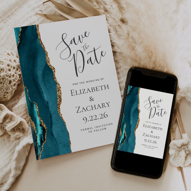Custom Foto Agate Aquamarin Gold Save the Date Car Einladung (Von Creator hochgeladen)