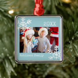 Custom Foto Aqua Blue Ornament mit Schneeflocken Aus Metall