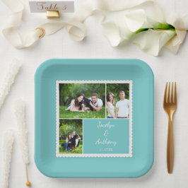 Custom Foto Aquamarin Blue and White Wedding Pappteller