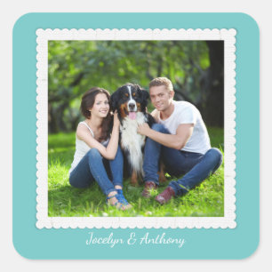 Custom Foto Aquamarin Blue and White Wedding Quadratischer Aufkleber