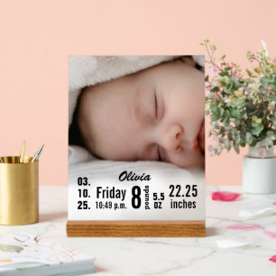Custom Foto Baby Birth Stats Acrylschild
