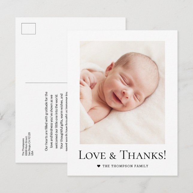 Custom Foto Baby Dusche Liebe und Danke Postkarte (Vorne/Hinten)