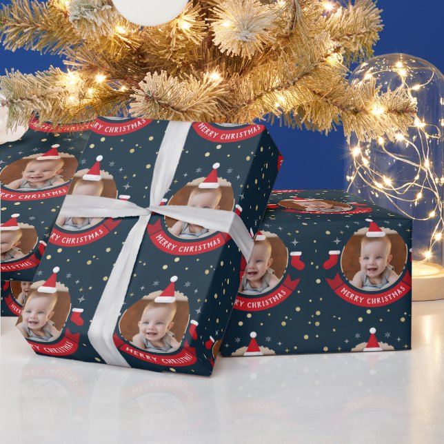 Custom Foto Baby Weihnachtsmannmütze Weihnachtsfei Geschenkpapier (Feiertage)