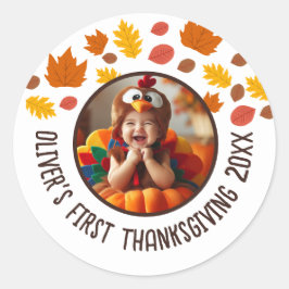 Custom Foto Baby's 1. Erntedank Fall Geschenk Runder Aufkleber
