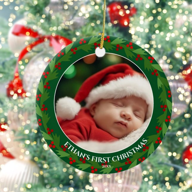 Custom Foto Baby's First Christmas Keramik Ornament (Von Creator hochgeladen)