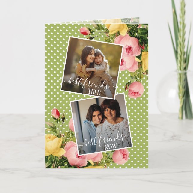 Custom Foto Best Friends Zitat Frühling Rosa Blüte Karte (Vorderseite)