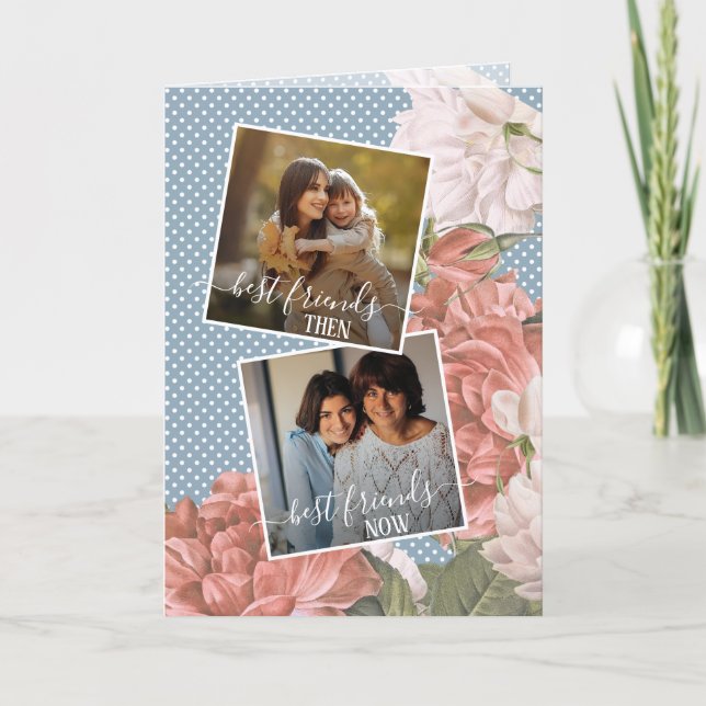 Custom Foto Best Friends Zitat Frühling Rosa Blüte Karte (Vorderseite)