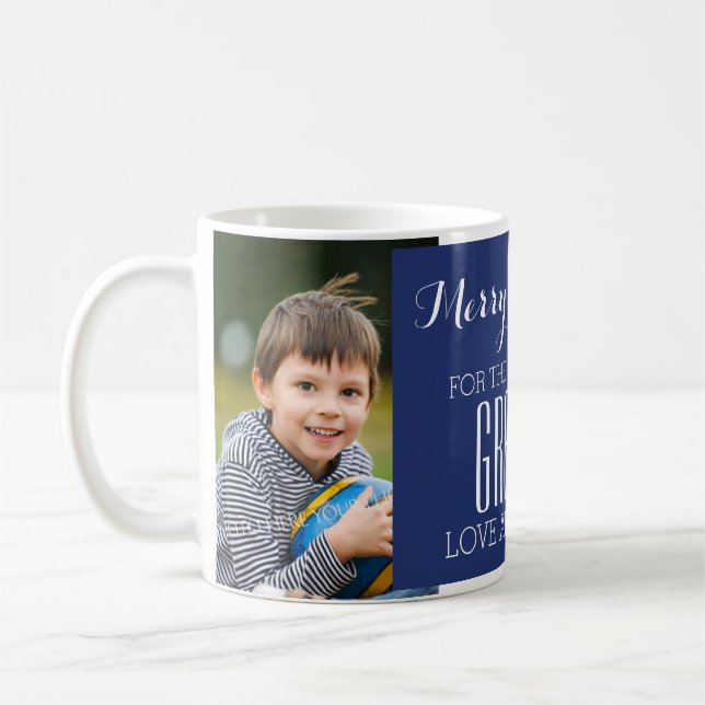 Custom Foto Best Opa Weihnachts-Tasse Blau Kaffeetasse (Links)