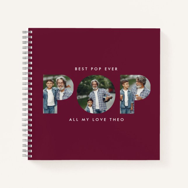 Custom Foto "Best Pop Ever" Burgund modern Notizbuch (Vorderseite)