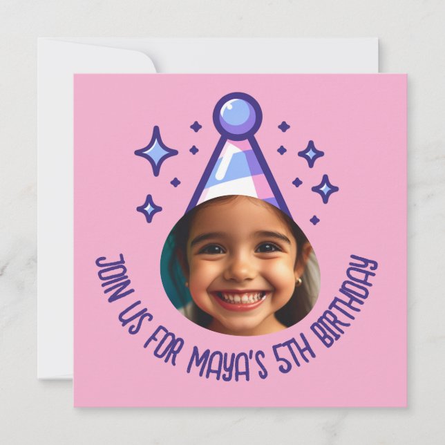 Custom Foto Birthday Party Hat Einladung (Vorderseite)