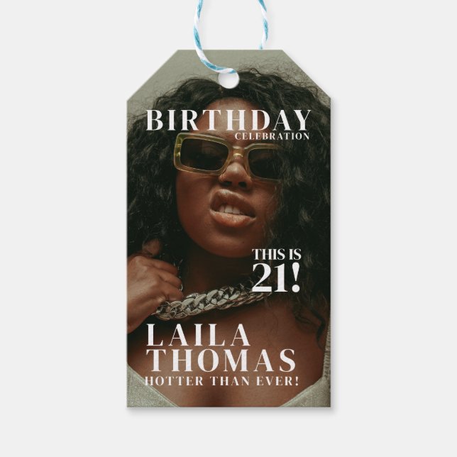 Custom Foto Birthday Party Magazine Cover Geschenkanhänger (Vorderseite)