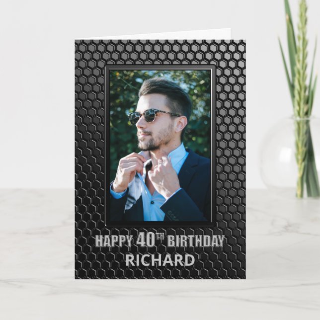 Custom Foto Black 40. Geburtstag Karte (Vorderseite)