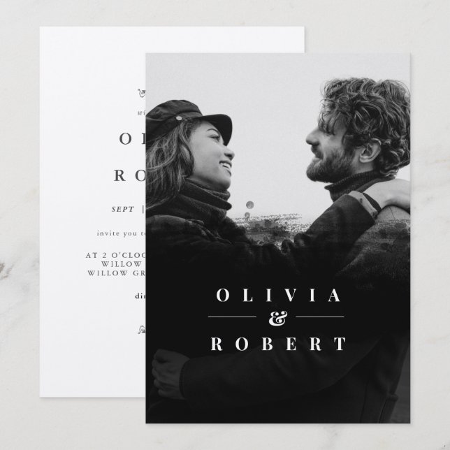 Custom Foto Black Abstrakt Silver Wedding Einladung (Vorne/Hinten)