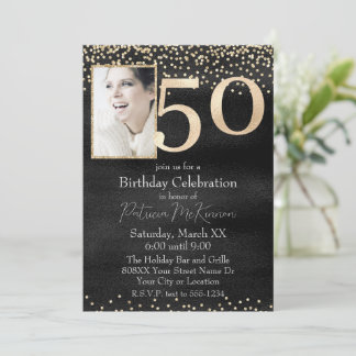 Custom Foto Black and Gold 50. Geburtstag Einladung