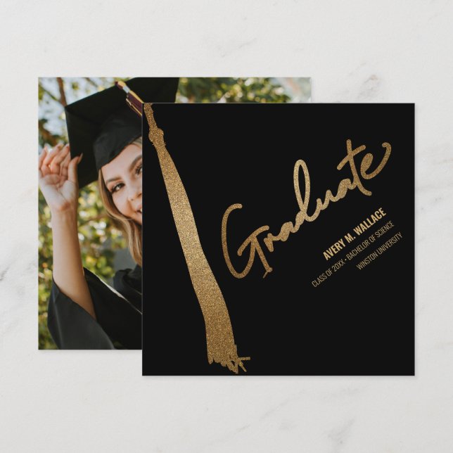 Custom Foto Black Gold Tassel Einzigartiger Abschl Dankeskarte (Vorne/Hinten)