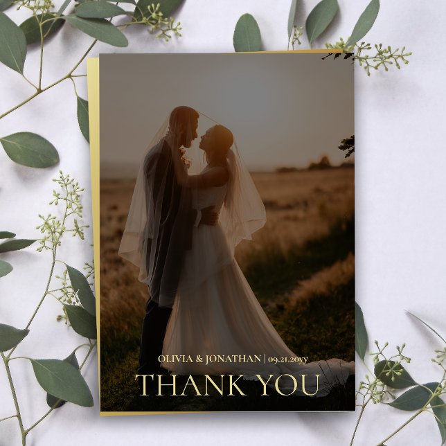 Custom Foto Black Gold Wedding Dankeschön Card Einladung (custom Photo Black Gold Wedding Thank You Card)