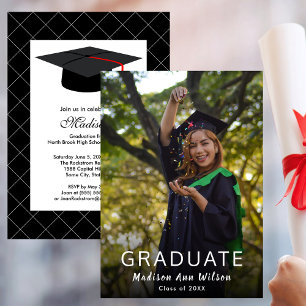 Custom Foto Black Grad Cap Graduation Party Einladung