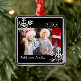 Custom Foto Black Ornament Snowflakes Aus Metall