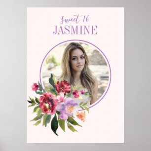 Custom Foto Blush Pink Aquarell Blumengeburt Poster
