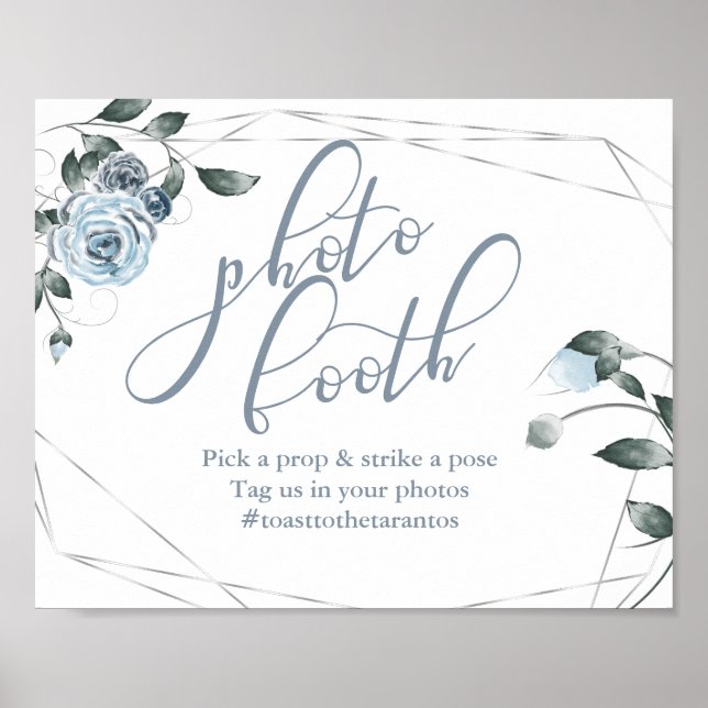Custom Foto Booth Dusty Blue Floral Sign Poster (Vorne)