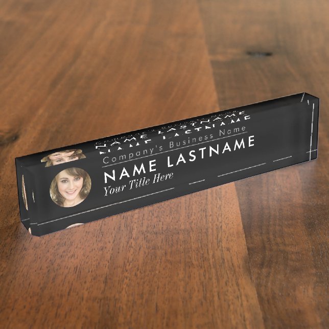 Custom Foto Business Elegante Moderne Titel Schwar Namensplakette (Seite)