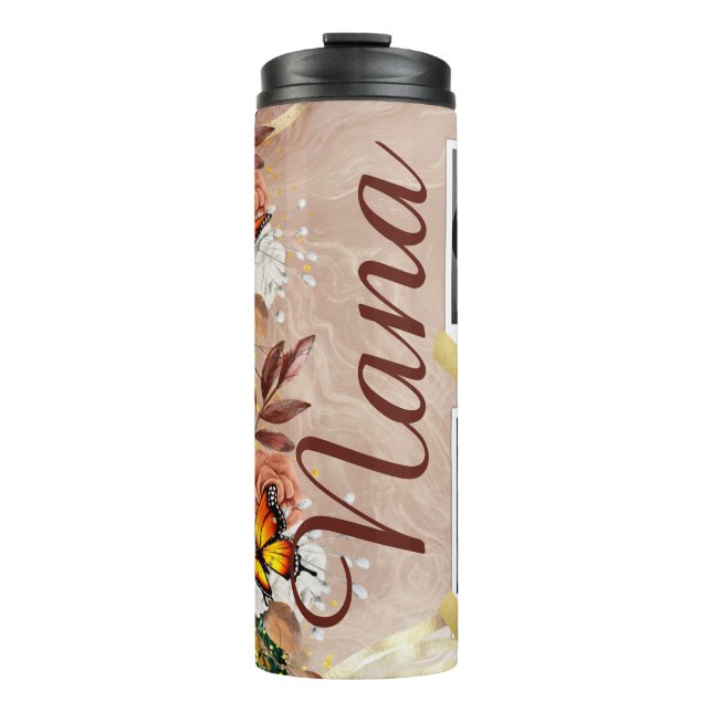 Custom Foto Butterfly Floral Mama Oma Thermosbecher (Vorderseite)